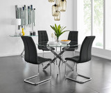 Novara Chrome Metal And Glass Large 120cm Round Dining Table And 4 Murano Chairs Set - novara-120cm-chrome-metal-round-dining-table-and-4-black-leather-murano-chairs-set.jpg