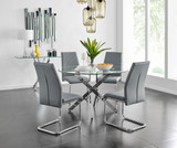 Novara Chrome Metal And Glass Large 120cm Round Dining Table And 4 Lorenzo Chairs Set - novara-120cm-chrome-metal-round-dining-table-and-4-grey-leather-lorenzo-chairs-set.jpg