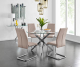 Novara Chrome Metal And Glass Large 120cm Round Dining Table And 4 Lorenzo Chairs Set - novara-120cm-chrome-metal-round-dining-table-and-4-beige-leather-lorenzo-chairs-set.jpg