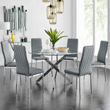 Novara Chrome Metal And Glass Large 120cm Round Dining Table And 6 Milan Chairs Set - novara-120cm-chrome-metal-round-dining-table-and-6-grey-leather-milan-chairs-set-CROP.jpg