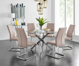 Novara Chrome Metal And Glass Large 120cm Round Dining Table And 6 Lorenzo Chairs Set - novara-120cm-chrome-metal-round-dining-table-and-6-beige-leather-lorenzo-chairs-set_1.jpg