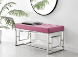 Cambridge Modern Chrome Metal & Pink Velvet Upholstered Luxury Bench - cambridge-pink-velvet-silver-chrome-legs-modern-luxury-classical-metal-bench-seat-3.jpg