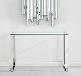 Miami Modern Clear Glass And Chrome Metal Console Table  - miami-modern-clear-glass-and-chrome-metal-console-table-1.jpg