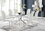 Leonardo Glass And Chrome Metal Dining Table And 6 Murano Chairs  - leonardo-6-seater-chrome-rectangle-dining-table-6-white-leather-murano-chairs-set_1.jpg