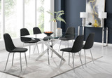 Leonardo Glass And Chrome Metal Dining Table And 6 Corona Silver Chairs  - leonardo-6-seater-chrome-rectangle-dining-table-6-black-leather-corona-silver-chairs_1.jpg