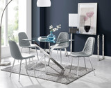 Leonardo Glass And Chrome Metal Dining Table And 4 Corona Silver Chairs Set - leonardo-4-seater-chrome-rectangle-dining-table-4-grey-leather-corona-silver-chairs_1.jpg