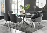 Leonardo Glass and Chrome Dining Table & 6 Falun Silver Leg Chairs - leonardo-6-chrome-silver-dining-table-6-dark grey-fabric-falun-silver-chairs-set.jpeg