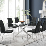 Leonardo Glass And Chrome Metal Dining Table And 6 Isco Chairs  - leonardo-6-seater-chrome-rectangle-dining-table-6-black-leather-isco-chairs-set-CROP.jpg