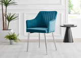 Leonardo Glass and Chrome Dining Table & 6 Calla Silver Leg Velvet Chairs - Calla-blue-silver-dining-chair-1.jpg