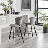 2x Juniper Grey Velvet Bar Stools Black Legs - Juniper-barstool-grey-black-1.jpg