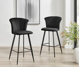 2x Juniper Black Velvet Counter Stools Black Legs - Juniper-barstool-black-black-2.jpg