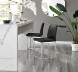 2x Milan Black Faux Leather Counter Stools Silver Legs - Milan-barstool-black-silver-1.jpg