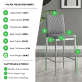 2x Milan Black Faux Leather Counter Stools Silver Legs - Milan Bar Leather Silver Infographic velvet silver Infographic.png