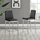 2x Milan Black Faux Leather Counter Stools Silver Legs - Milan-barstool-black-silver-2_nss.jpg