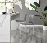 2x Milan Grey Faux Leather Counter Stools Silver Legs - Milan-barstool-grey-silver-1.jpg