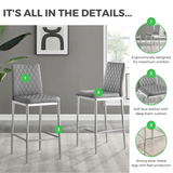 2x Milan Grey Faux Leather Counter Stools Silver Legs - Milan Bar Leather Silver Details.png