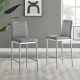 2x Milan Grey Faux Leather Counter Stools Silver Legs - Milan-barstool-grey-silver--2-CROP.jpg
