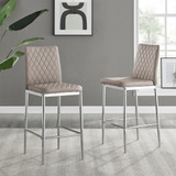 2x Milan Cappuccino Beige Faux Leather Counter Stools Silver Legs - Milan-barstool-beige-silver-2s.jpg