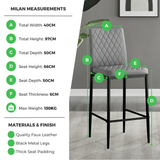2x Milan Black Faux Leather Counter Stools Black Legs - Milan Bar Leather Black Infographic velvet silver Infographic.png