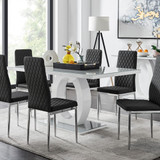 Giovani Grey White Modern High Gloss And Glass Dining Table And 6 Milan Chairs Set - giovani-grey-high-gloss-rectangle-dining-table-6-black-leather-milan-chairs-set-crop.jpg