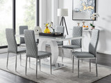 Giovani Grey White Modern High Gloss And Glass Dining Table And 6 Milan Chairs Set - giovani-grey-high-gloss-rectangle-dining-table-6-grey-leather-milan-chairs.jpg