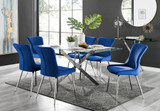 Leonardo Glass and Chrome Dining Table & 6 Nora Silver Leg Chairs - leonardo-6-chrome-silver-rectagular-dining-table-6-blue-velvet-nora-silver-chairs-set.jpg