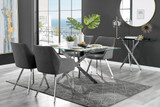 Leonardo Glass and Chrome Dining Table & 4 Falun Silver Leg Chairs - leonardo-4-chrome-rectangular-dining-table-4-dark-grey-fabric-falun-silver-chairs-set.jpg