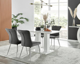 Imperia 4 White Dining Table and 4 Nora Silver Leg Chairs - Imperia-4-white-gloss-rectangular-dining-table-4-dark grey-velvet-nora-silver-chairs-set.jpg