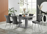 Imperia 6 Grey Dining Table and 6 Nora Silver Leg Chairs - Imperia-6-grey-gloss-rectangular-dining-table-6-dark grey-velvet-nora-silver-chairs-set.jpg