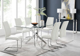 Leonardo Glass And Chrome Metal Dining Table And 6 Lorenzo Chairs  - leonardo-6-seater-chrome-rectangle-dining-table-6-white-leather-lorenzo-chairs-set_1.jpg