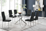 Leonardo Glass And Chrome Metal Dining Table And 6 Milan Chairs Dining Set - leonardo-6-seater-chrome-rectangle-dining-table-6-black-leather-milan-chairs-set_1.jpg