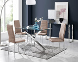 Leonardo Glass And Chrome Metal Dining Table And 4 Milan Chairs Set - leonardo-4-seater-chrome-rectangle-dining-table-4-beige-leather-milan-chairs-set_1.jpg