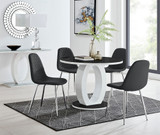 Giovani High Gloss And Glass 100cm Round Dining Table And 4 Corona Silver Chairs Set - giovani-black-high-gloss-round-dining-table-4-black-leather-corona-silver-chairs-set.jpg