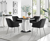 Giovani Black White High Gloss and Glass 100cm Round Dining Table & 4 Calla Silver Leg Chairs - giovani-100-black-gloss-round-dining-table-4-black-velvet-calla-silver-chairs-set.jpg