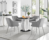 Giovani Black White High Gloss and Glass 100cm Round Dining Table & 4 Calla Silver Leg Chairs - giovani-100-black-gloss-round-dining-table-4-grey-velvet-calla-silver-chairs-set.jpg