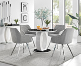 Giovani Round Black 100cm Table and 4 Falun Silver Leg Chairs - giovani-100-black-gloss-round-dining-table-4-light-grey-fabric-falun-silver-chairs-set.jpg