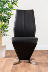 Giovani Grey White High Gloss And Glass 100cm Round Dining Table And 4 Willow Chairs Set - black-willow-z-chrome-dining-chair-faux-leather-front_1_13.jpg