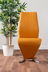 Giovani Grey White High Gloss And Glass 100cm Round Dining Table And 4 Willow Chairs Set - mustard-yellow-willow-z-chrome-dining-chair-faux-leather-front_1.jpg