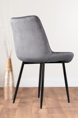 Giovani Round Grey 100cm Table and 4 Pesaro Black Leg Chairs - grey-pesaro-velvet-black-metal-modern-luxury-dining-chair-3.jpg