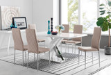 Atlanta Modern Rectangle Chrome Metal High Gloss White Dining Table And 6 Milan Chairs Set - atlanta-6-chrome-gloss-rectangle-dining-table-6-beige-leather-milan-chairs-set_1.jpg