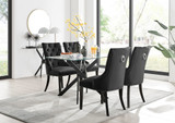 Leonardo Black Leg Glass Dining Table & 4 Belgravia Black Leg Chairs - leonardo-black-4-black-rectangular-dining-table-4-black-velvet-belgravia-chairs-set.jpg