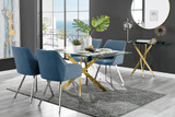 Leonardo Gold Leg Glass Dining Table & 4 Falun Silver Leg Chairs - leonardo-4-gold-rectangular-dining-table-4-blue-fabric-falun-silver-chairs-set.jpg