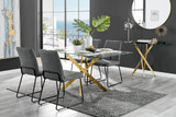 Leonardo Gold Leg Glass Dining Table & 4 Halle Chairs - leonardo-4-gold-rectangular-dining-table-4-dark-grey-fabric-halle-black-chairs-set.jpg