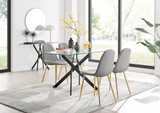 Leonardo Black Leg Glass Dining Table & 4 Corona Gold Leg Chairs - leonardo-black-4-black-rectangular-dining-table-4-grey-leather-corona-gold-chairs-set.jpg