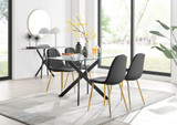 Leonardo Black Leg Glass Dining Table & 4 Corona Gold Leg Chairs - leonardo-black-4-black-rectangular-dining-table-4-black-leather-corona-gold-chairs-set.jpg