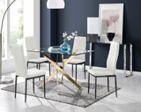 Leonardo 4 Gold Dining Table and 4 Milan Black Leg Chairs - leonardo-4-seater-chrome-rectangle-dining-table-4-white-leather-milan-black-chairs-set.jpg