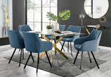 Leonardo Gold Leg Glass Dining Table & 6 Falun Black Leg Chairs - leonardo-6-gold-rectangular-dining-table-6-blue-fabric-falun-black-chairs-set.jpg