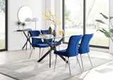 Leonardo Black Leg Glass Dining Table & 4 Nora Silver Leg Chairs - leonardo-black-4-black-rectangular-dining-table-4-navy-velvet-nora-silver-chairs-set.jpg