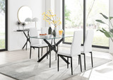 Leonardo Black Leg Glass Dining Table & 4 Milan Black Leg Chairs - leonardo-black-4-black-rectangular-dining-table-4-white-leather-milan-black-chairs-set.jpg