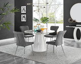 Palma White Marble Effect Round Dining Table & 4 Nora Silver Leg Chairs - palma-marble-gloss-round-dining-table-4-dark-grey-velvet-nora-silver-chairs-set.jpg